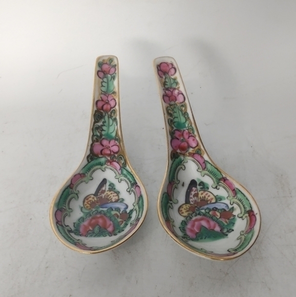 2 vintage rose Canton soup‎ spoons - Picture 1 of 5